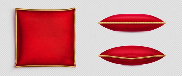 Free vector red velvet pillows decorated gold cord tassels