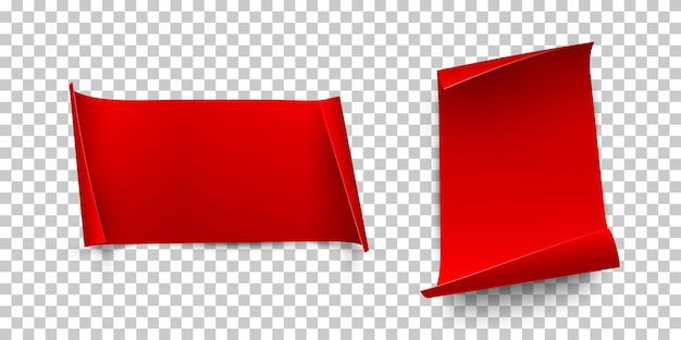 Red vertical and horizontal paper sheets with curled edges isolated on transparent background