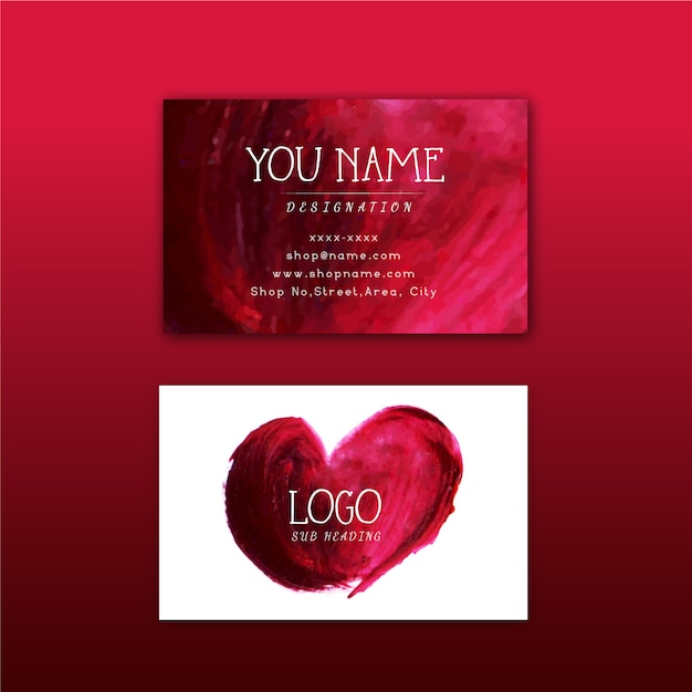 Red watercolor design business card