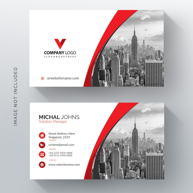 Red wavy vector business card template