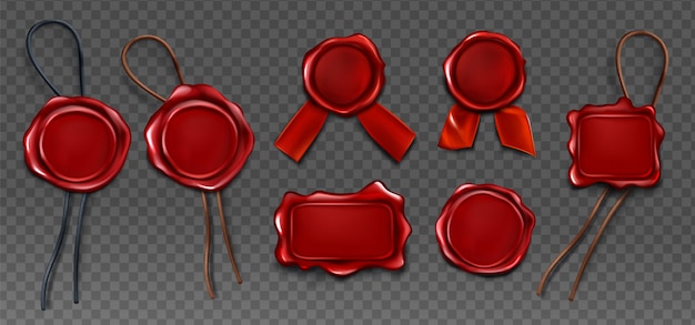 Free vector red wax seal stamp approval sealing icons set