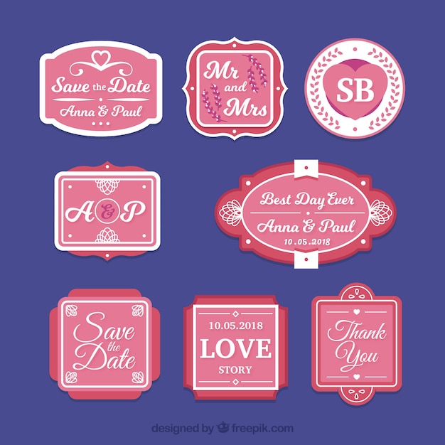 Free vector red wedding label pack