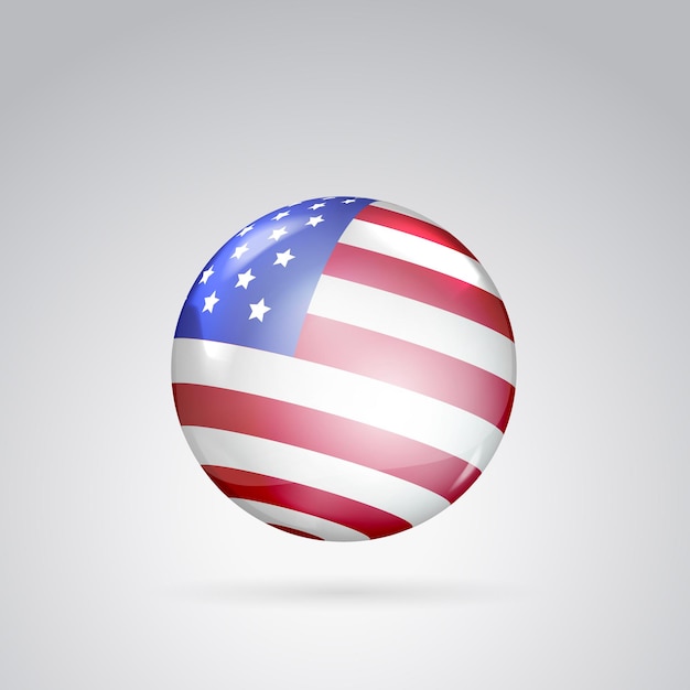 Red, white and blue flag on ball surface. Sphere perl. Ball with flag of the USA. Vector illustration.