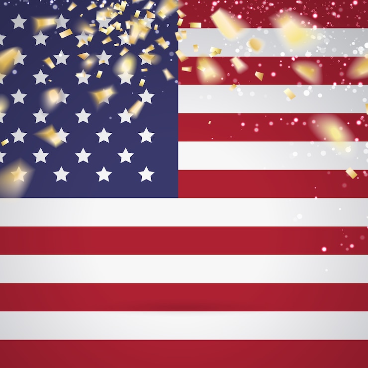 Free Vector red white and blue flag with party confetti.