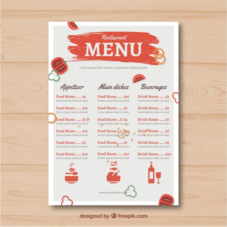 Free Vector red and white restaurant menu template
