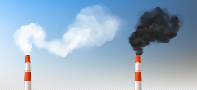 Free vector red white smoke chimneys, realistic stack pipes