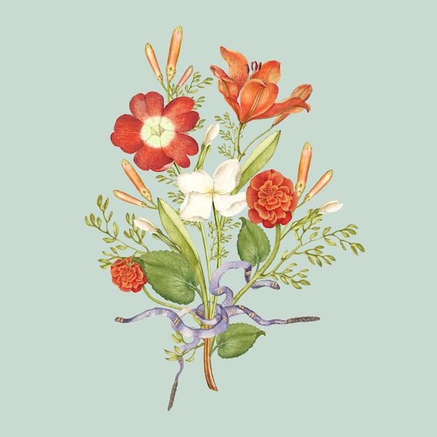 Free vector red wildflower bouquet on green background