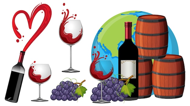 Free vector red wine bottle and glass