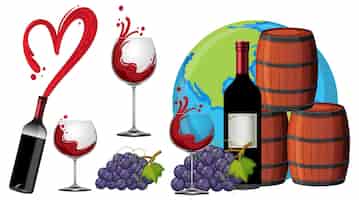 Free vector red wine bottle and glass