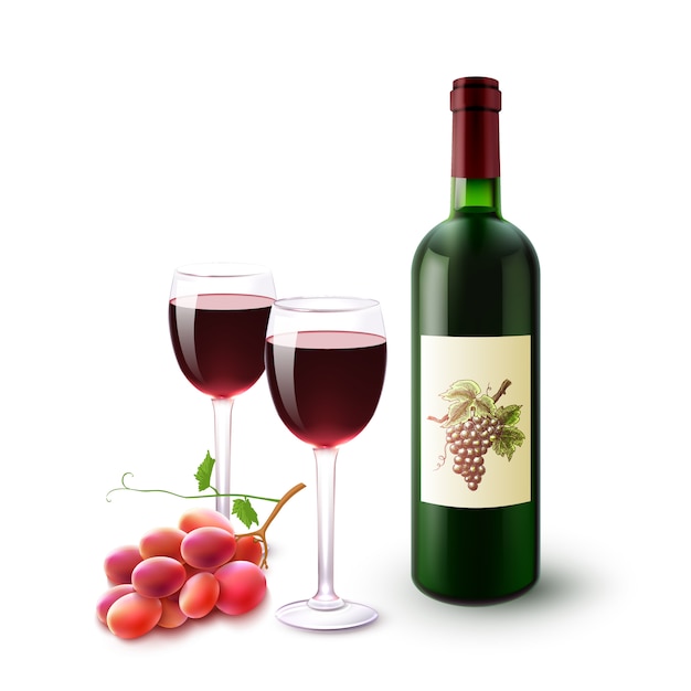 Бутылки красного вина и виноград