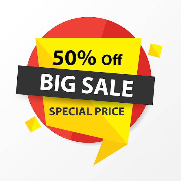 Round Sale banner, special offer red yellow tag. Limited time only