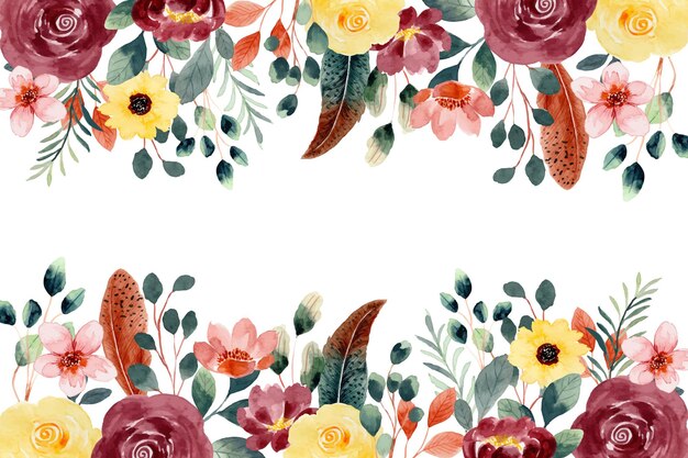 Red yellow floral background with watercolor