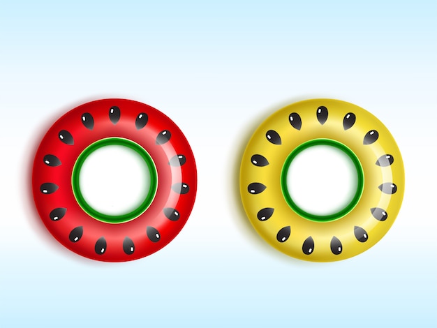 Free vector red and yellow inflatable rings with watermelon and melon seeds patterns