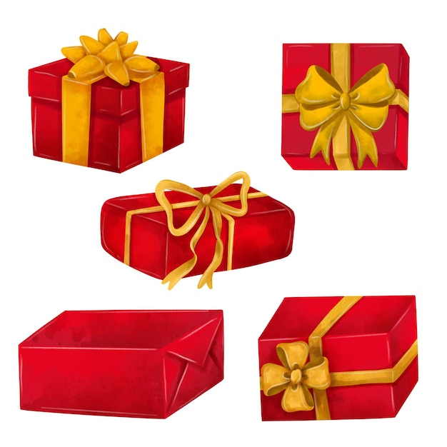 Free vector red yellow ribbon present gift box decoration