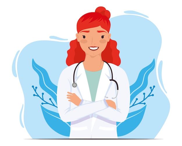 redhead doctor female with stethoscope character