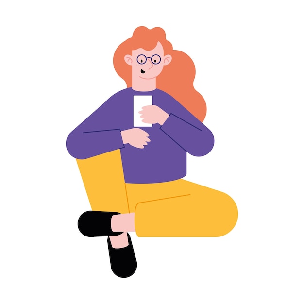 Free vector redhead woman using smartphone