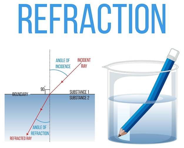 Free vector refraction science experiment with pencil in water beaker