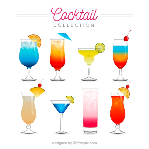 Refreshing cocktails collection in realistic style