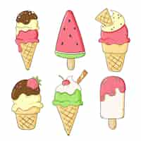 Free vector refreshing hand drawn ice cream pack