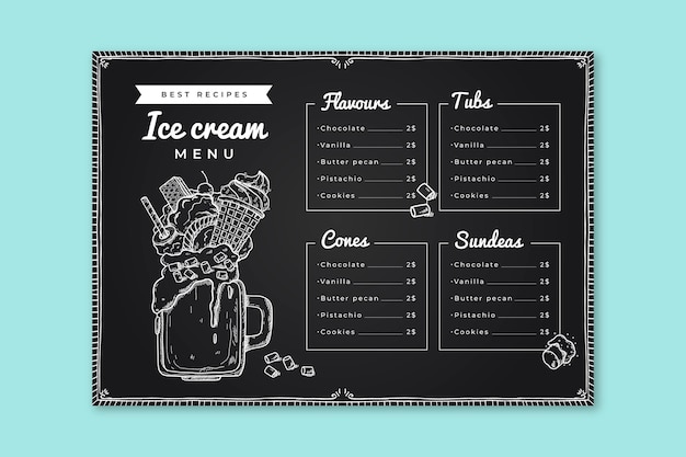 Refreshing ice cream blackboard menu
