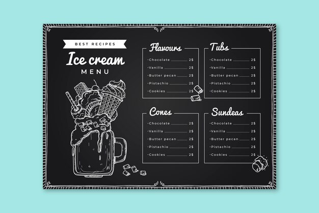 Refreshing ice cream blackboard menu