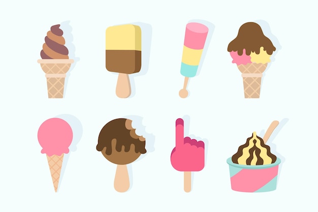 Refreshing ice cream pack flat design