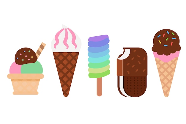 Refreshing ice cream set flat design