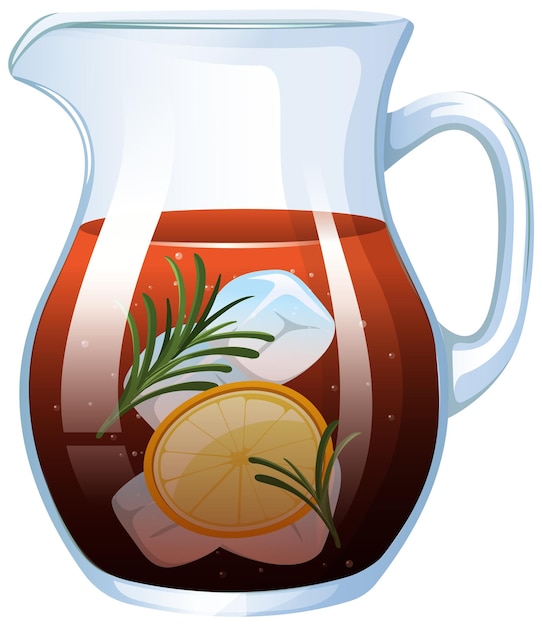 Free vector refreshing iced tea in glass pitcher