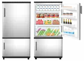 Free vector refrigerator closed and opened door with lots of food