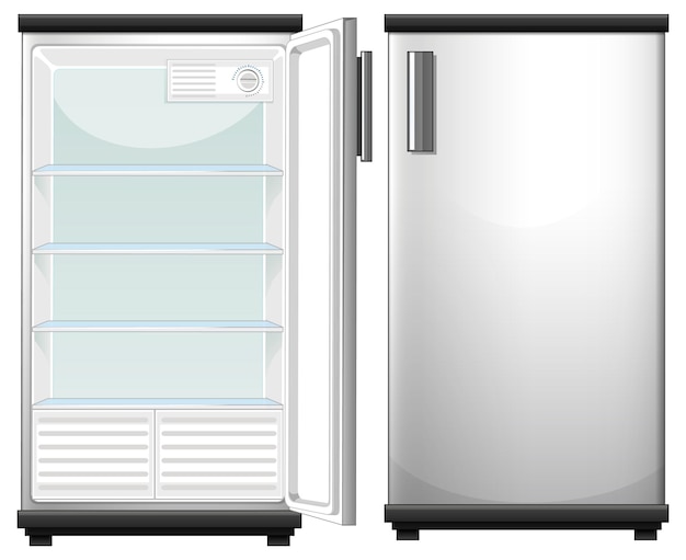 Холодильник с закрытой и открытой дверью