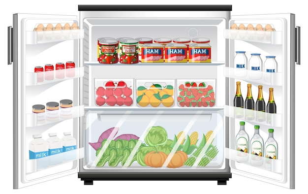 Free vector refrigerator with lots of food