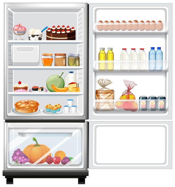 Free vector refrigerator with lots of food