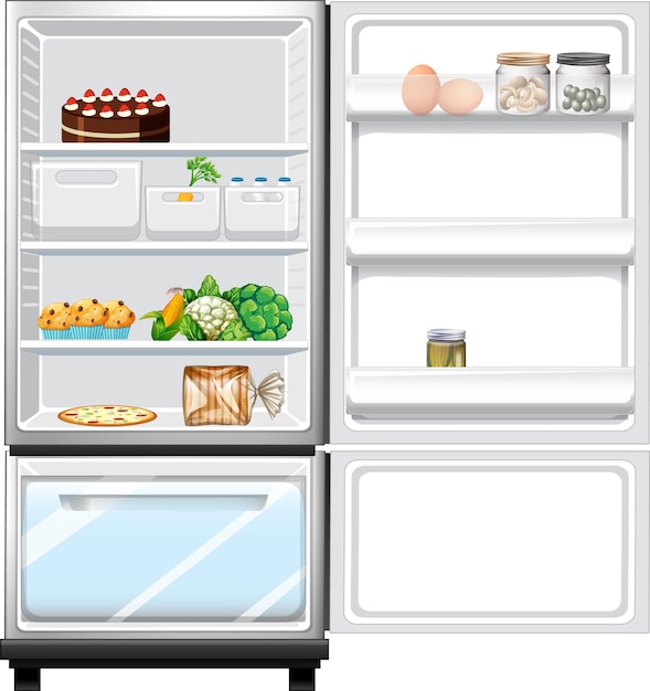 Free vector refrigerator with lots of food