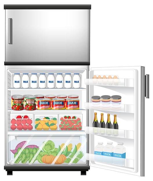 Free vector refrigerator with lots of food