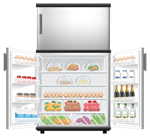 Free vector refrigerator with lots of food