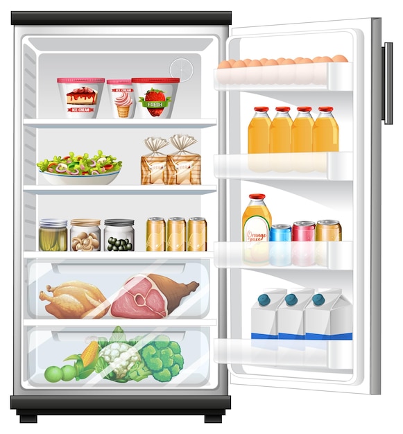 Free vector refrigerator with lots of food