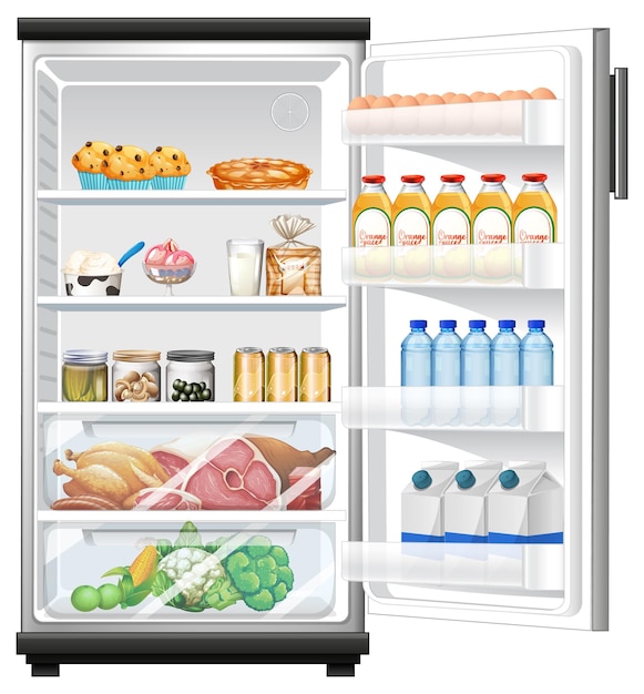 Бесплатное векторное изображение Холодильник с большим количеством еды