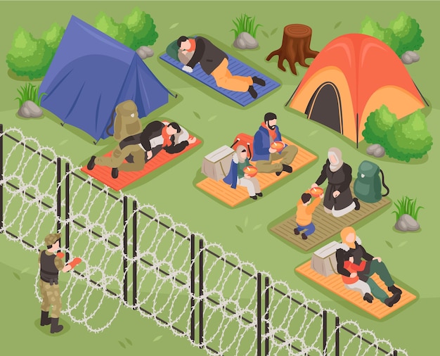 Free vector refugees isometric illustration