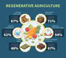 Free vector regenerative agriculture infographics with permaculture holistic management principals and statistic template vector illustration