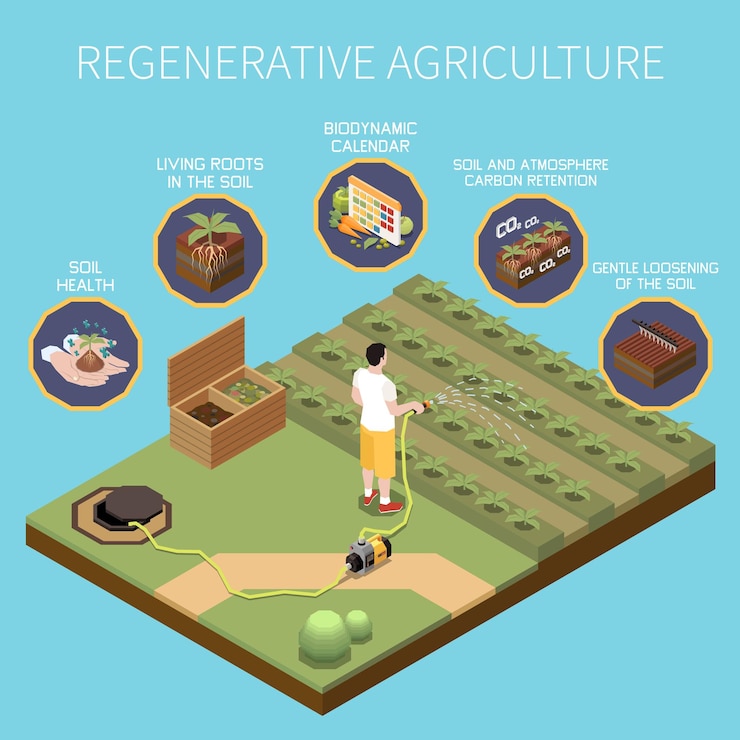 Free Vector regenerative agriculture isometric concept with modern plant growing principles vector illustration