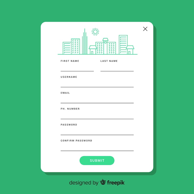 Registration form template with flat design