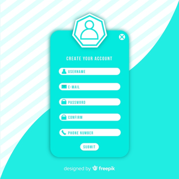 Free vector registration form template with flat design