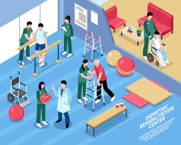 Rehabilitation center nurses isometric poster