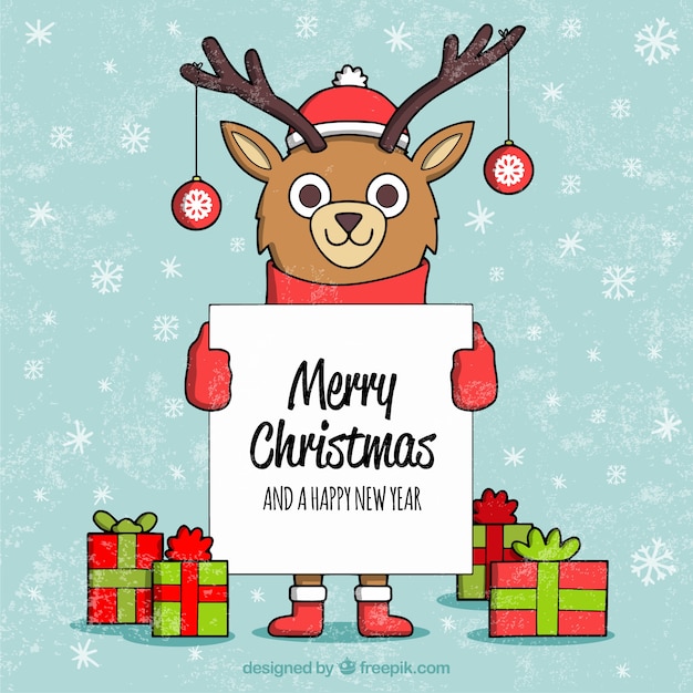 Reindeer background with happy christmas poster