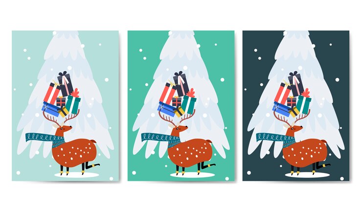 Free Vector reindeer carrying presents with horn vector