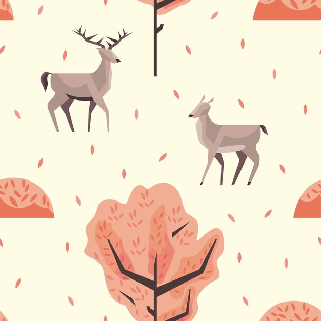 Reindeer and fawn with trees