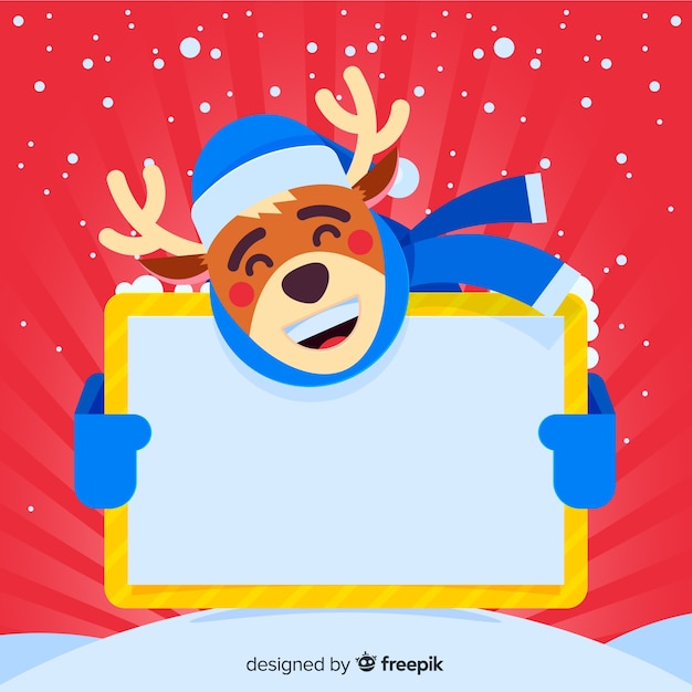 Reindeer holding blank sign christmas background