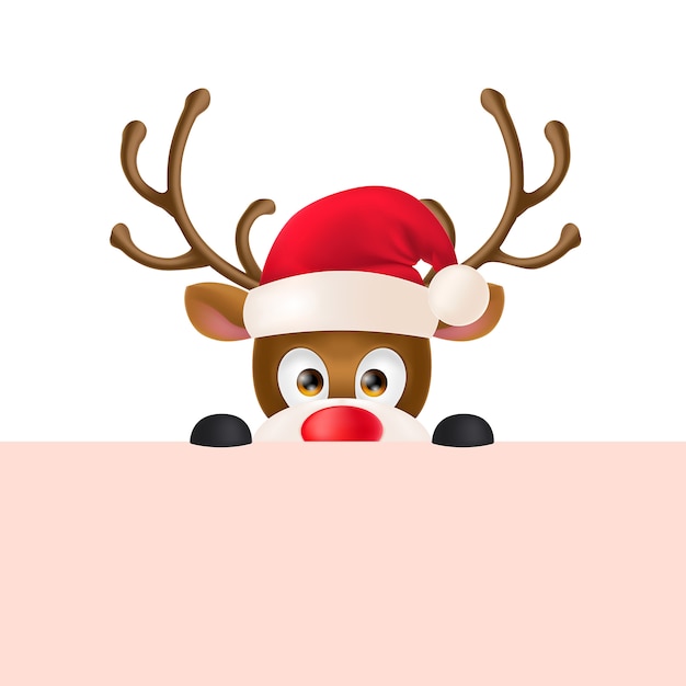 Free vector reindeer in santa hat peeping out