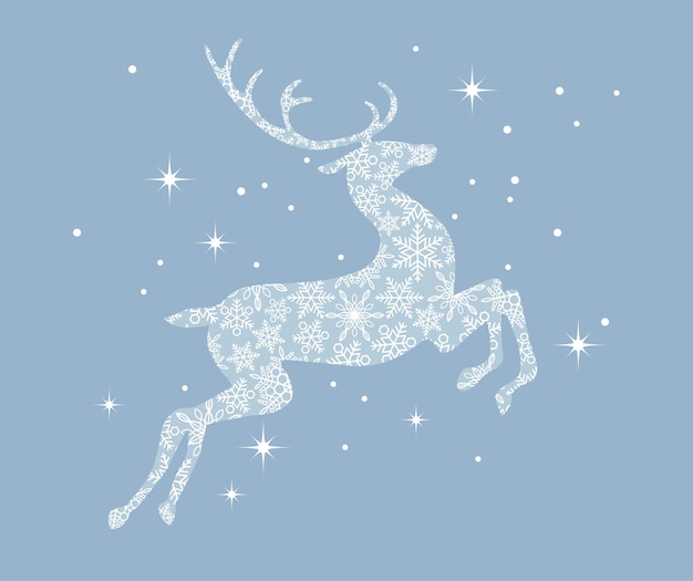 Reindeer Silhouette With Snowflake Pattern Isolated On A Blue Background Vector Illustration