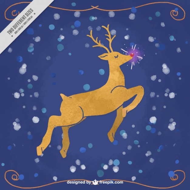 Reindeer watercolor background with bright nose